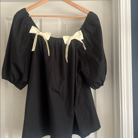 First Love Tops - First Love Black Blouse with Cream Accents